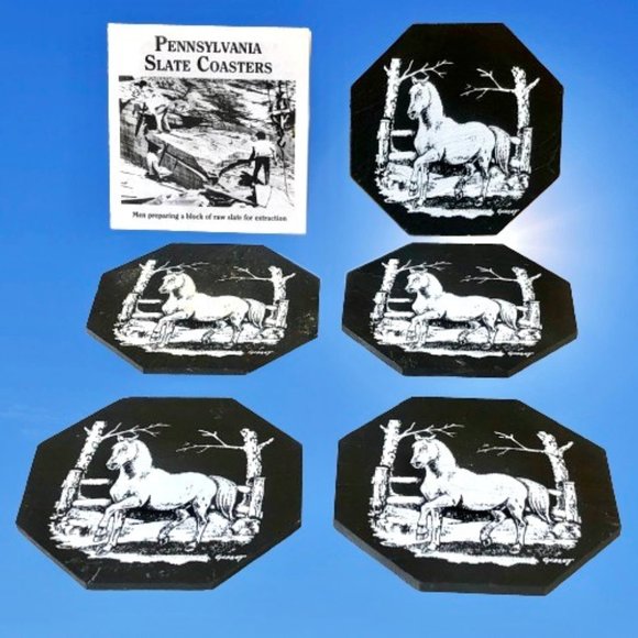 Horse Genuine Slate Coasters Capozzolo Brothers Co Pennsylvania Set of 5 New - Picture 1 of 6
